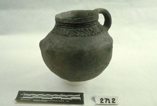 Olla octagonal jar with single handle with coiled corrugated neck