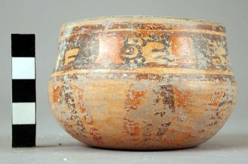 Small jar of decorated ware, and miniature jar in form of human head