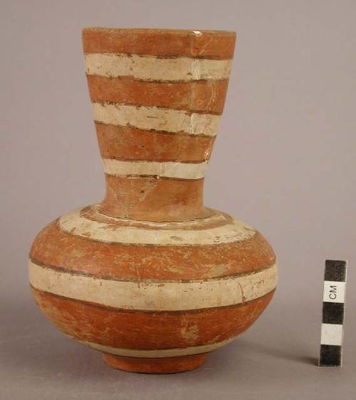 Extended neck jar- red with white hand decoration