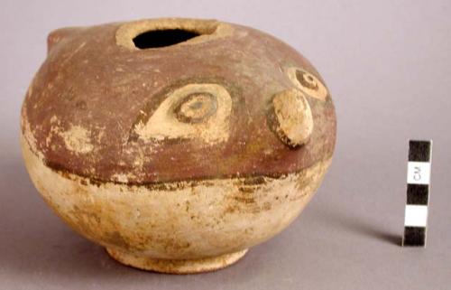 Pottery effigy jar, neck gone