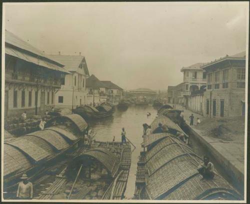 Woven rafts on river