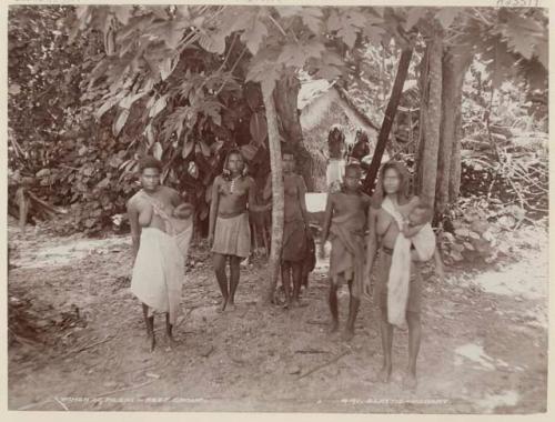 Women and babies under trees at Pileni