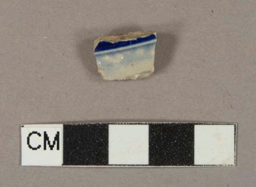 Gray salt glaze and blue lead glaze decorated stoneware vessel body fragment, gray paste, Westerwald type