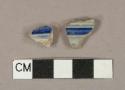 Gray salt glaze and blue lead glaze decorated stoneware vessel body fragment, gray paste, Westerwald type