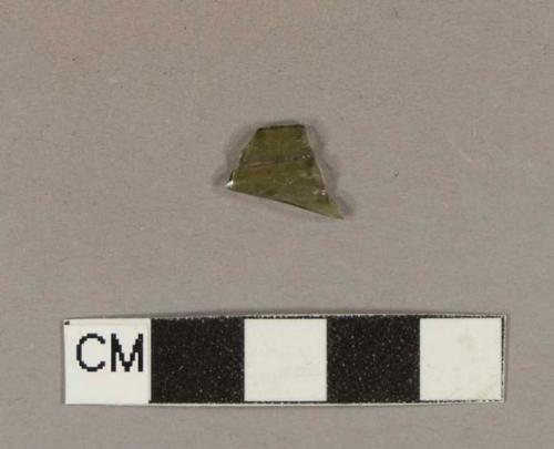 Molded olive green bottle glass fragment