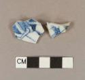 Blue hand painted porcelain base sherds; two sherds crossmend