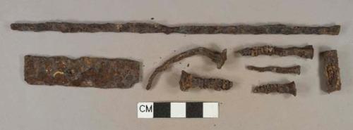 Miscellaneous ferrous metal fragments, 2 nail fragments, 3 screw fragments, heavily corroded