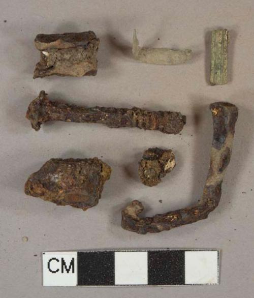 Ferrous metal fragments, 2 nail fragments, 2 unidentifed lead alloy fragments