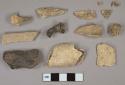 Unidentified bone fragments, 2 charred