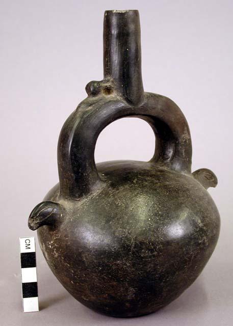 Jar, black ware, stirrup spout