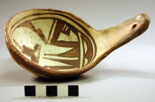 Pottery ladle - brown and red on buff