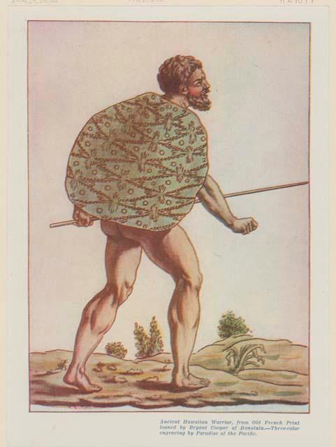 Man with turtle shell shield and spear