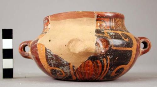 Portion of jar; 1 painted decoration, 1 incised