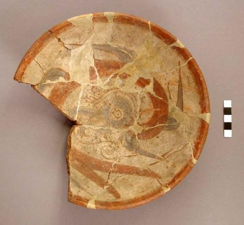 Fragmentary Plate, white slip, red & blue decoration