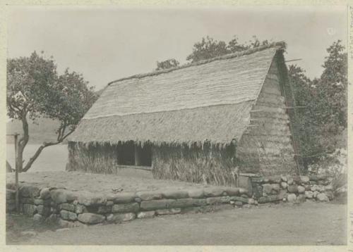 Thatched structure with stone platform