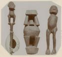 Three carved wooden anthropomorphic figurines