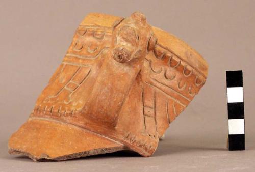 Rim potsherd with bird effigy handle