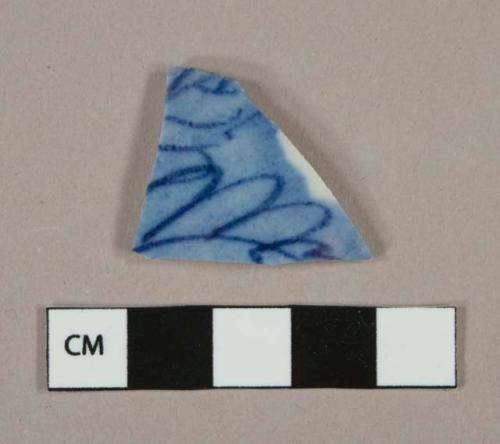 Blue on white hand painted porcelain vessel body fragment, white paste