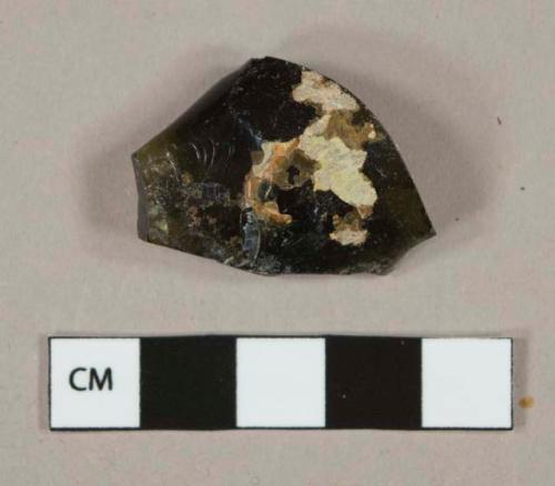 Dark olive green bottle glass body fragment