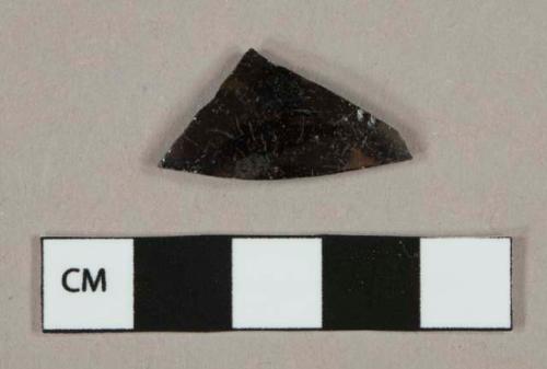 Black lead glazed earthenware vessel body fragment, gray paste, jackfield type