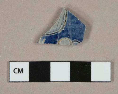 Gray salt glazed and cobalt decorated stoneware vessel body fragment, engraved decoration, gray paste, Westerwald type