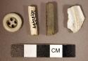 Ceramic, kaolin pipe stem fragments, ceramic sherds, glass button