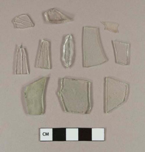 Aqua flat glass fragments; aqua bottle glass fragments; colorles bottle glass fragments