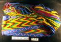 Finger-woven sash/belt, chevron pattern in red, green, and yellow