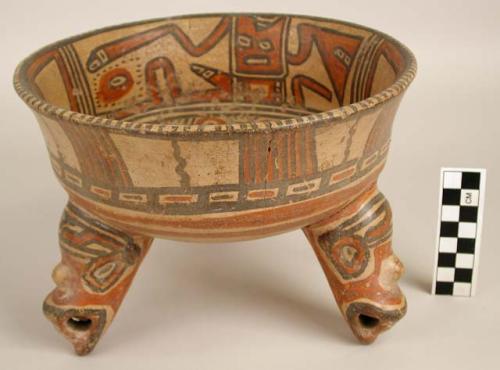 Polychrome pottery tripod bowl