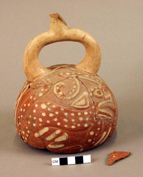 Badly broken red stirrup pot