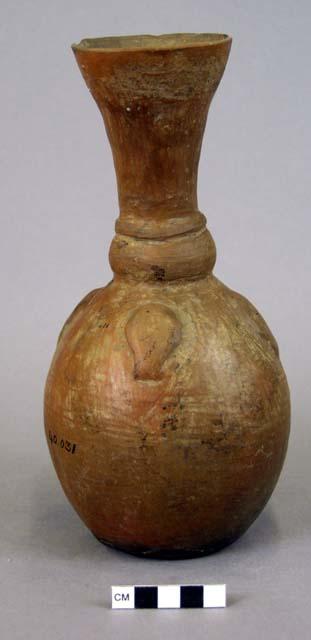 Pottery vase, red, raised ornament