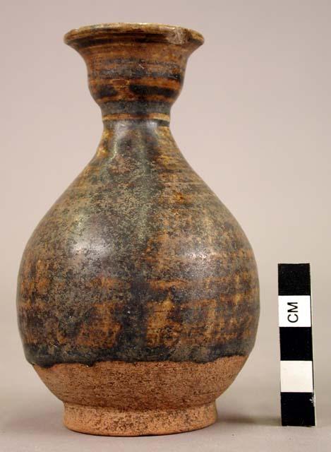 Earthenware brownish glazed bottle - Sawankhalok ware; foot rim; cup- +