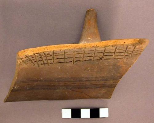 1 of 2 Aztec ware pottery dish sherds with pointed legs