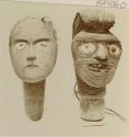 Head figurines of stone with fiber and hair