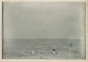 Two pearl divers in water with net