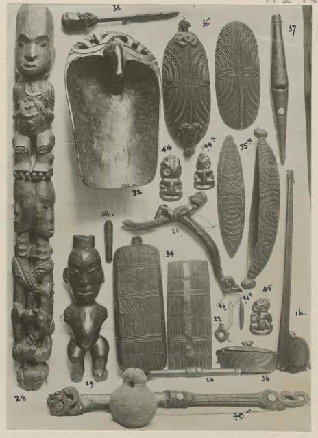 Various carved items