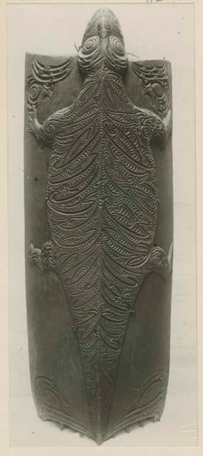 Shield decorated with carved lizard