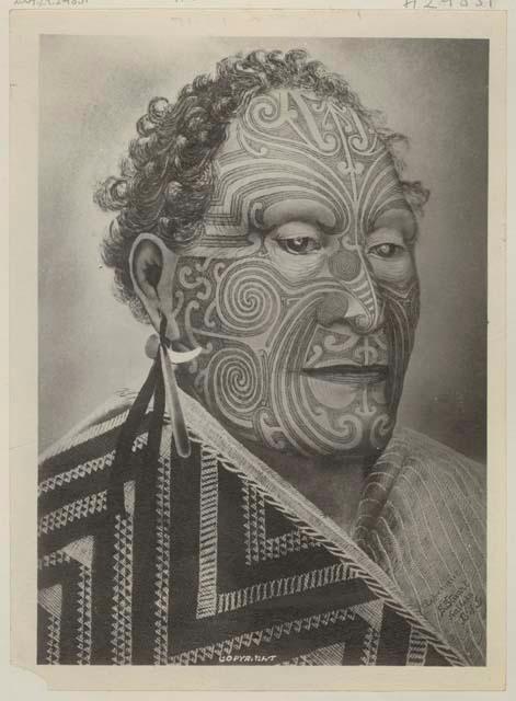 Maori Chief Tamati Waka Nene with facial tattoos