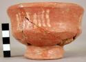 Red pottery bowl, ring base - broken