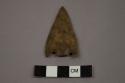 Archaeological, chipped stone, corner notched projectile point, stem broken