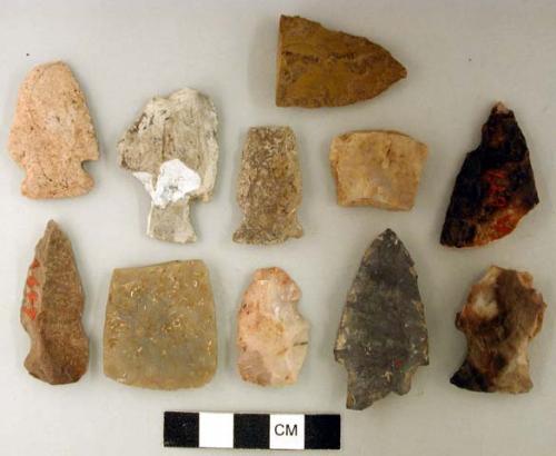 Chipped stone, bifaces and projectile points, stemmed, corner-notched, and side-notched