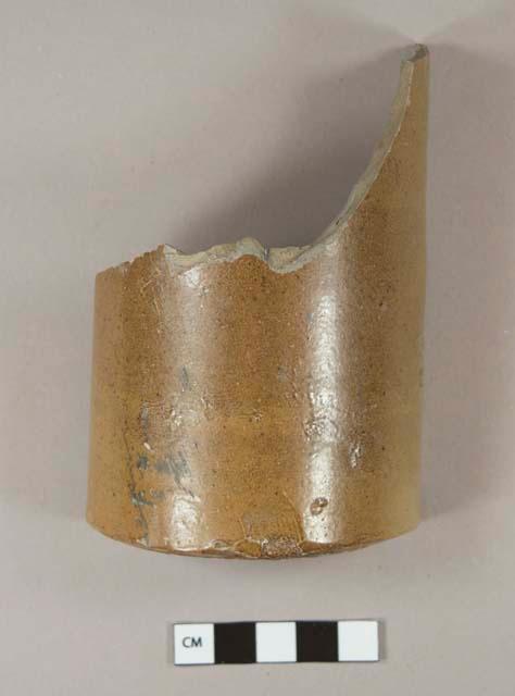 Brown salt glazed stoneware base sherd; stamped label: "BLA... BO..."
