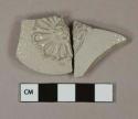 Gray salt-glazed stoneware vessel body fragment, gray paste, molded decoration, likely Westerwald type