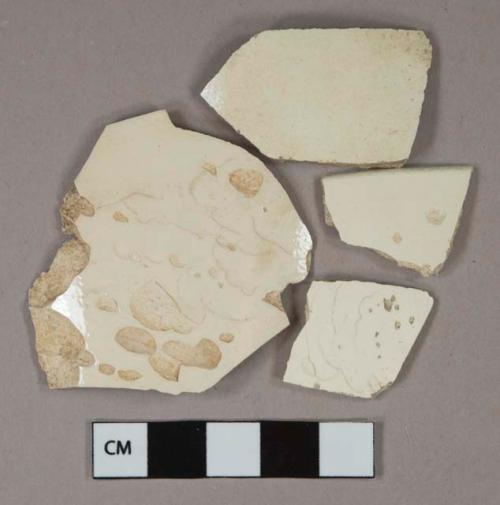 White undecorated salt glazed stoneware vessel body fragments, white or light buff paste
