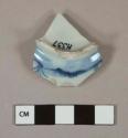 Blue on white handpainted Chinese trade porcelain vessel base fragment, white paste