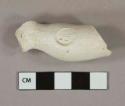 White kaolin pipe bowl fragment, stamped "R / LI[?, possibly HB or HP] / BT[?]"