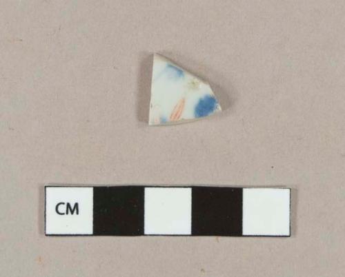 Blue hand painted underglaze, red hand painted overglaze porcelain body sherd