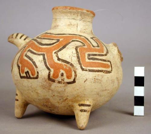 Pottery vessel, tripod, animal