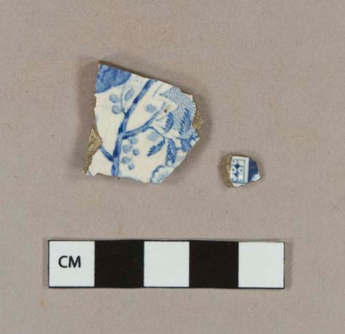 Blue transfer printed whiteware body sherds