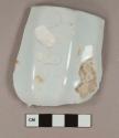Earthenware, refined, pearlware; white, undecorated, boody sherd with rim, paneled sides, white paste